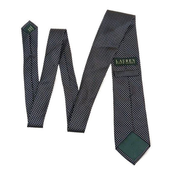 Lauren Ralph Lauren Silk Tie Men's 60" Black White Dot Designer Classic Tie New - Picture 3 of 4